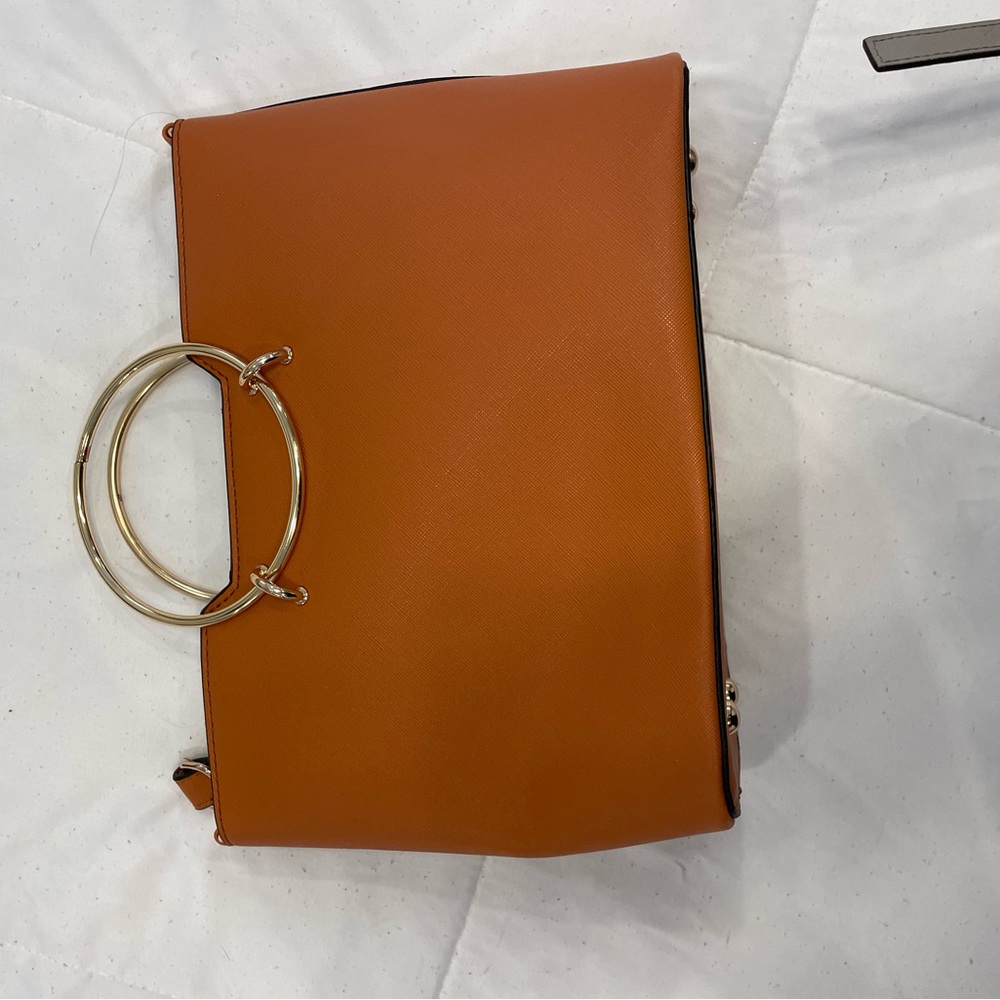 BARELY USED Orange Handbag with Gold Accents